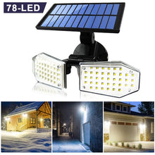 Load image into Gallery viewer, EXGREEM Wall Dual Head Light Solar Power , 78LED Motion Sensor Wall Light Outdoor Waterproof Garden
