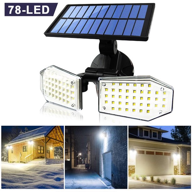 EXGREEM Wall Dual Head Light Solar Power , 78LED Motion Sensor Wall Light Outdoor Waterproof Garden
