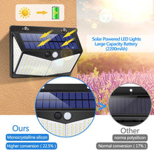 Load image into Gallery viewer, Outdoor Solar Powered Wall Light , EXGREEM 208 LED Solar Lights Outdoor Motion Sensor with [270°Wide Angle] [3 Modes], Wireless Waterproof Wall Lamp for Garden, Patio, Fence
