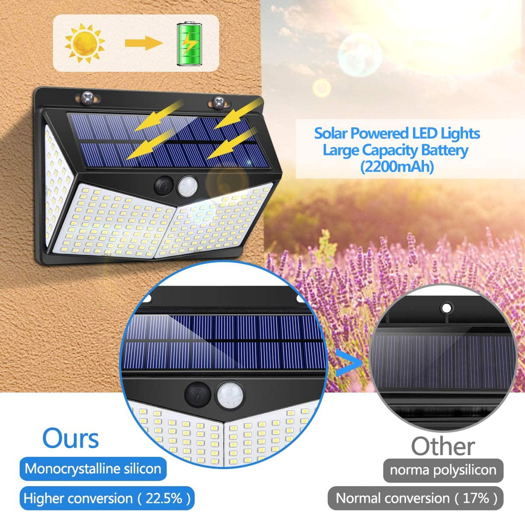 Outdoor Solar Powered Wall Light , EXGREEM 208 LED Solar Lights Outdoor Motion Sensor with [270°Wide Angle] [3 Modes], Wireless Waterproof Wall Lamp for Garden, Patio, Fence