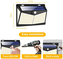 Load image into Gallery viewer, Outdoor Solar Powered Wall Light , EXGREEM 208 LED Solar Lights Outdoor Motion Sensor with [270°Wide Angle] [3 Modes], Wireless Waterproof Wall Lamp for Garden, Patio, Fence
